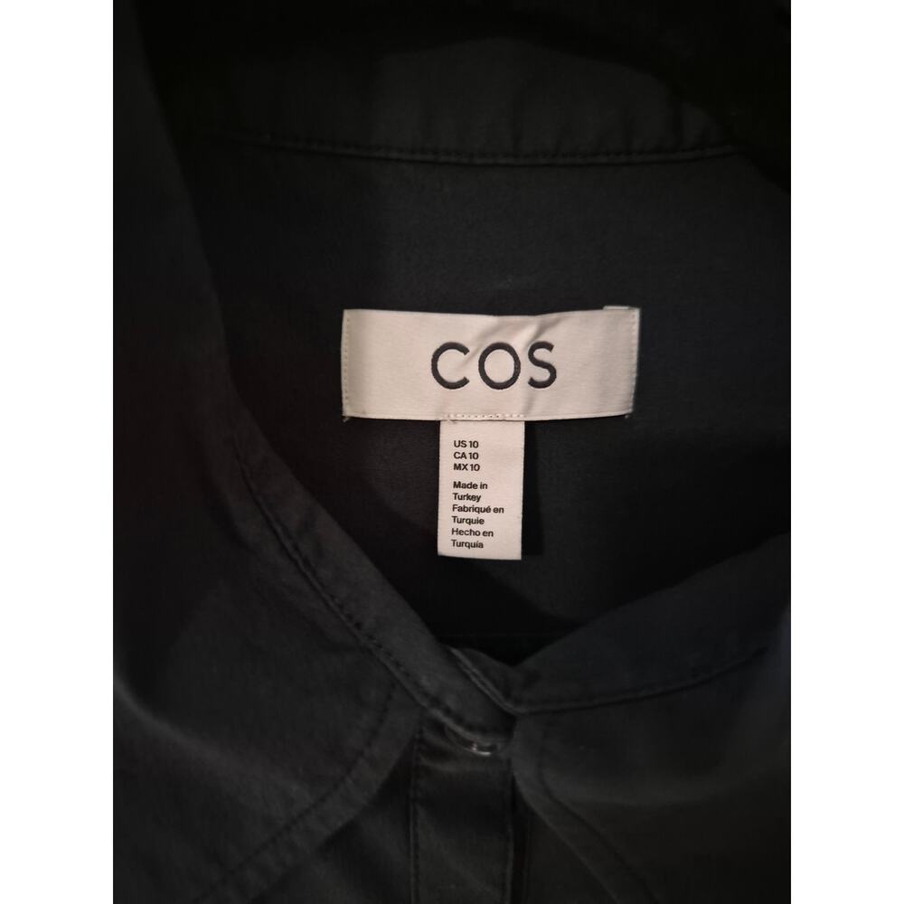 COS Black Stretch Cotton A Line Midi Shirt Minimalist Edgy Dress - Picture 3 of 7